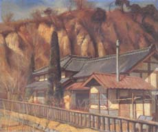 Art Impression Exhibition Produce Hakuyo Kurata Japanese Painter A House against the Background of Cliff Jorakuji Museum